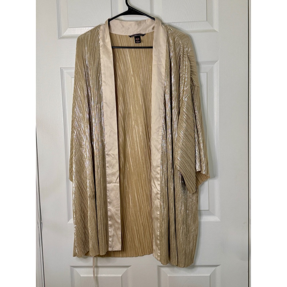 Victoria's Secret Kimono Robe Womens M/L Gold Metallic Pleated Glam